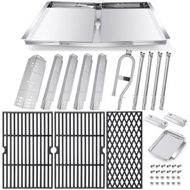 Imagem de Hiorucet Peças de reposição de churrasqueira para queimador Dyna Glo 5 DGH474CRP DGH483CRP DGH485CRP, bandeja de graxa de gotejamento ajustável de 61 a 76 cm, grelhas de grelha de calor para peças de