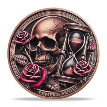 Imagem de RYUKENLM Memento Mori Coin 3D Skull Challenge Coins EDC Reminder Token Tempus Fugit Presentes de estoicismo inspirador para prática estoica diária