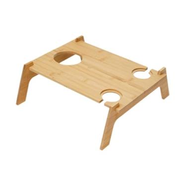 Imagem de YWJLQH Mesa de dobrável, mesa de bebidas e queijos, dobrável para áreas externas, suporte para garrafas de vinho para camping, pesca ao ar livre, 3 Buracos