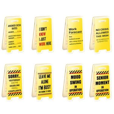 Imagem de 8 peças engraçadas placas de secretária taxas de secretária mordaça presentes humorísticos mesas de previsão de trabalho sinal de aviso decoração hilariante mini cubículo de escritório acessórios