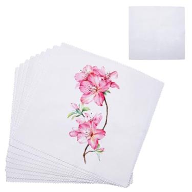 Imagem de arricraft 10 peças de tecido bordado quadrado de algodão, bordado de ponto cruz branco pacote de tecido acolchoado pré-cortado para acessórios de costura feitos à mão, suprimentos de acessórios de