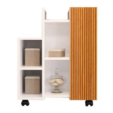 Imagem de Armario Organizador Nicho Banheiro Para Pia De Coluna Com Rodízios (1, Branco Ripado)