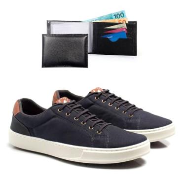 Imagem de Kit Tenis Masculino Casual Com Carteira Sapatenis De Amarrar Confortavel Leve Macio (Azul Marinho, BR, Adulto, Numérico, 44)
