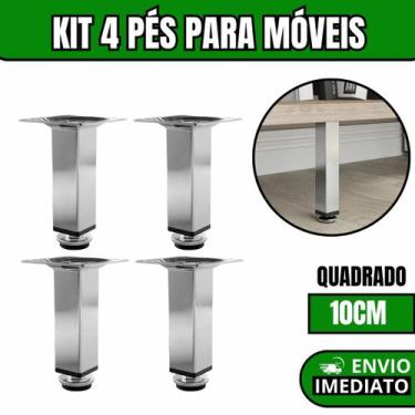 Imagem de Kit 4 Pés Para Móveis Regulável Quadrado Cromado Pezinho Base Para Móv