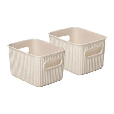Imagem de Superio Cestas organizadoras de plástico decorativas ecológicas abertas para armazenamento, pequenas (pacote com 2) caixas para organizar prateleiras de armário, prateleira de gaveta de 1,5 litro