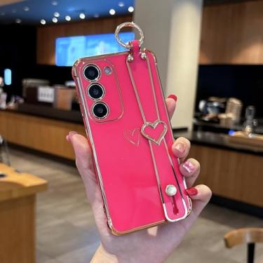 Imagem de ZTOFERA Capa para Samsung Galaxy S23 5G de 6,1 polegadas com alça de pulso, estampa de coração de amor de borda fofa de luxo para meninas e mulheres, suporte de dedo, capa de telefone macia à prova de
