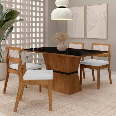 Imagem de Mesa 1,36 Riva 4 Cadeiras Sextavada Freijó/preto/corino Branco - M.a