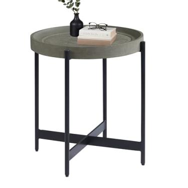 Imagem de Mesa de canto Brookline de madeira redonda de 50,8 cm (20") com revestimento de concreto