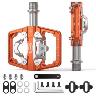 Imagem de CXWXC Pedais de Mountain Bike compatíveis com chuteiras Shimano SPD – Pedal de dois lados, plataforma de bicicleta de 9/40.6 cm e pedais sem clipe para estrada, MTB e bicicletas híbridas (laranja)