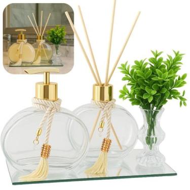 Imagem de Kit Lavabo Vidro Jolie 300ml Banheiro C/ Bandeja Luxo Porta Saboneteir