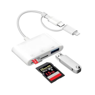 Imagem de PIYILO Leitor de cartão SD para câmera de iPhone, iPad, USB C e leitor de cartão de memória Lightning, adaptador de câmera digital iPhone, suporta cartão SD e TF, sem necessidade de driver de