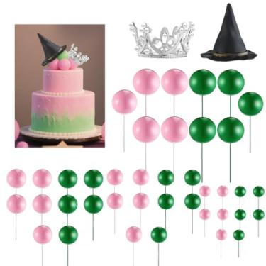 Imagem de 42 Pcs Wicked Cake Topper Kit Wicked Party Decorations Halloween Cake Toppers with Pink Green Balloons Silver Crown Witch Hat Birthday Decorations Fantasy Party Supplies‌