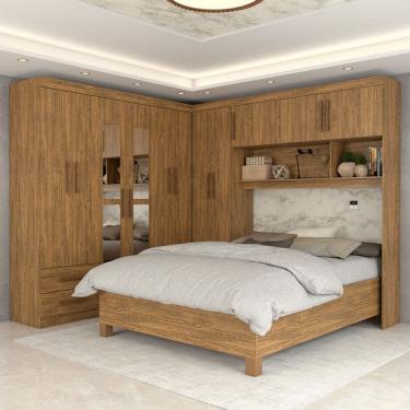 Imagem de Guarda-Roupa Casal Modulado com Cama Belgrado 11 Portas 6 Gavetas com Espelho Cinamomo - Panorama Móveis