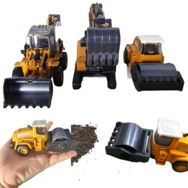 Imagem de Kit Máquinas Construção Miniatura Escavadeira Retroescavadeira Rolo Compressor Brinquedo Veículo Construção Infantil 1:70 Plástico Metal (Kit com 3 Máquinas)