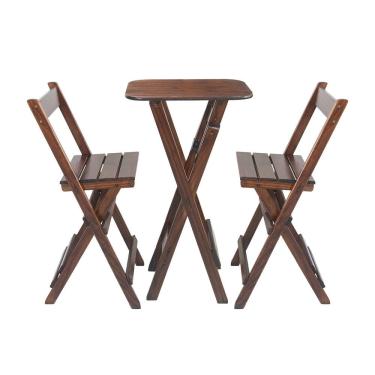 Imagem de Mesa Bistrô 54x44cm em Madeira Dobrável com 2 Banquetas Imbuia / Liso