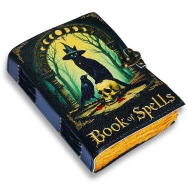 Imagem de Livro de feitiços Gótico Corvo Gato Crânio Diário de Couro para Homens e Mulheres 200 páginas com cadeado, materiais de bruxaria, livros, presentes de bruxaria para mulheres, preto Grimório, livro de