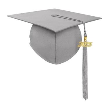 Imagem de MotiveTech Boné Acadêmico com Borla para Comemorações de Formatura, Cinza, Tamanho real