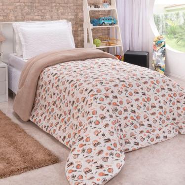 Imagem de Coberdrom Solteiro Dupla Face Malha Manta Soft Avião Bege