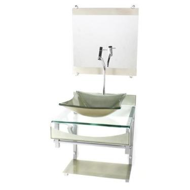 Imagem de Gabinete Vidro 40Cm Banheiro Curvado Duplo Pc Cuba Quadrada - Cubas E 