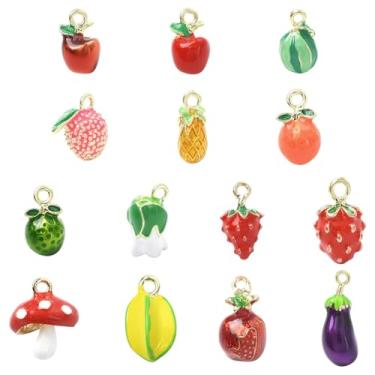 Imagem de UR URLIFEHALL 14 peças 14 estilos 3D pingentes de frutas vegetais esmaltados maçã morango abacaxi pingentes para pulseira faça você mesmo, colar de joias a granel
