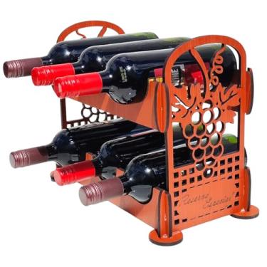 Imagem de Adega de Vinho Porta Vinho 6 Garrafas Suporte Decorativo Porta Garrafas Compacto para Sala Cozinha e Bar (Madeira Mogno)