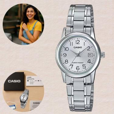 Imagem de Casio LTP-V002D Relógio Feminino Pequeno Casual Resistência Água 3ATM em Aço Inoxidável...