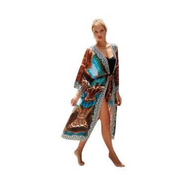 Imagem de Kimono Colorido Para Mulheres, Saída De Praia, Robe Longo Para Piscina