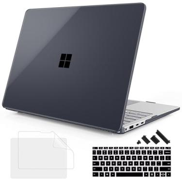 Imagem de Mektron Capa transparente para laptop Microsoft Surface 7 2024 de 13,8 polegadas, compatível com o modelo 2036, capa para teclado + protetor de tela + plugues de poeira, preto cristal