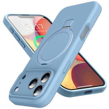 Imagem de KMAMBAG Capa Mag-Ring projetada para iPhone 17 Pro, silicone líquido [fator hidratante] capa de telefone fina extremamente macia com suporte [compatível com MagSafe] para 17 Pro 6,3 polegadas homens e
