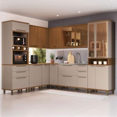 Imagem de Cozinha Completa Firenze 15 Portas 6 Gavetas com Vidro 6154.196 Freijó/Camurça - Indékes