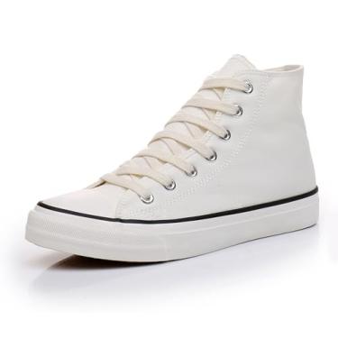 Imagem de CullForYou Tênis feminino colorido de cano alto, Branco/Branco, 8