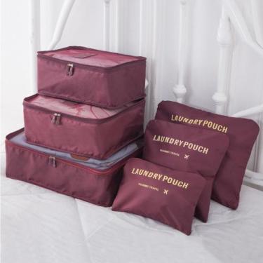 Imagem de Organizador de Mala Viagem Necessaire Kit 6 Peças Vinho CBRN20652 - Co