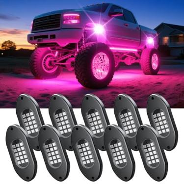 Imagem de Luzes de LED para caminhões 10 cápsulas, luzes RGB com aplicativo e controle remoto, kit de luz de rocha radiante para caminhões UTV ATV carrinho de golfe RZR