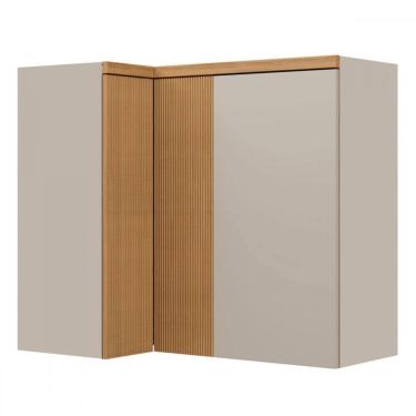 Imagem de Armário Aéreo Cozinha de Canto Allure 3 Portas 100% Mdf Jequitibá/Gris - Linea Brasil