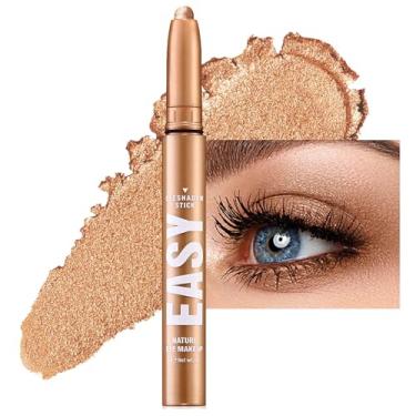 Imagem de Bastão de sombra de ouro rosa, creme cintilante, maquiagem para lápis de sombra, bastão iluminador de sombra de olhos altamente pigmentado à prova de vincos, hipoalergênico à prova d'água de longa