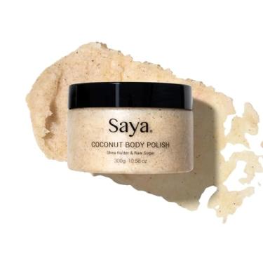 Imagem de Saya Esfoliante corporal esfoliante corporal de coco para pele sedosa e suave com açúcar bruto, coco, sal marinho | Esfoliantes removem células mortas da pele para uma pele mais suave, hidratação