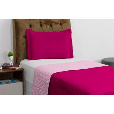 Imagem de Colcha Solteiro Dupla Face Vegas – Kit 3 Peças (Colcha + Lençol Elástico + Fronha) – Tecido Reversível Moderna – Lavável - Cobre leito cama Box (Pink/Rosa Claro)