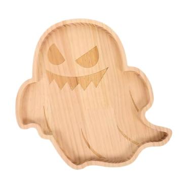 Imagem de Fenteer Tábua de frios de Halloween, bandeja de madeira para servir, travessa, tábua de queijos de bambu multiuso, prato decorativo