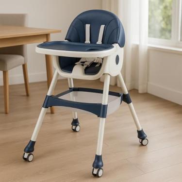 Imagem de Cadeira Alimentação Reclinável com Rodinhas Bandeja Balanço Dobrável (Azul)