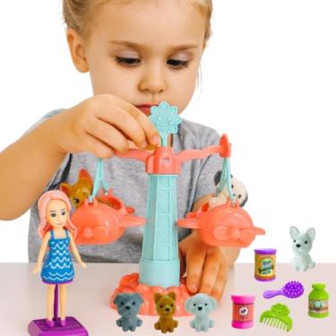Imagem de Kit Parque dos Pets com Boneca, 4 Cachorrinhos, Acessórios e Parque Giratório, Brinquedo Infantil para Crianças 3+ Anos