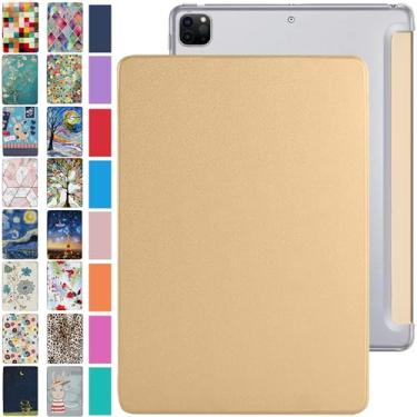 Imagem de DuraSafe Cases iPad PRO 12,9 polegadas 4ª [Pro 12,9 4ª Geração 2020] MY3K2LL/A MY3J2LL/A MY2H2LL/A MY2J2LL/A Capa traseira rígida protetora de couro PU leve e inteligente - dourada