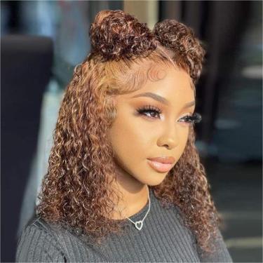 Imagem de Peruca HIRIREMY Curly Bob Human Hair Deep Wave 35 cm 13x4 HD Lace