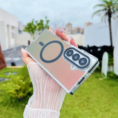Imagem de Capa para Samsung Z Fold 6 Senior com lente metálica descolorida, magnética, à prova de choque, capa para carregamento sem fio (para Samsung Z Fold 6/preta)