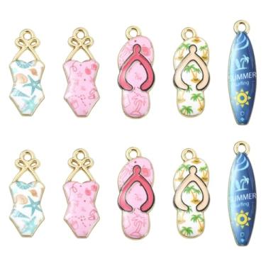 Imagem de KitBeads 30 peças, 5 estilos, maiô, chinelos, pingentes, surf, skate, verão, Havaí, praia, berloques, pulseiras, colares, joias, artesanato, 30 peças