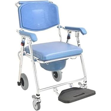 Imagem de Cadeira De Cômoda Dobrável Cadeira De Cabeceira Cadeira De Rodas Móvel De Transporte De Banheiro, Chuveiro Antiderrapante Rolante Com Apoio Para Os Pés, Até 150 Kg Leve