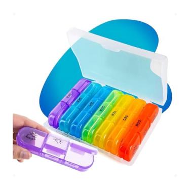 Imagem de Porta Comprimidos Estojo Caixa Organizadora Porta Comprimido Caixa Porta Remédio Organizador Semanal de Comprimidos E Suplementos, PREMIUM (Colorido)