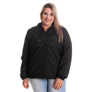 Imagem de Jaqueta Feminina Plus Size Corta Vento Capuz Bolsos Frente Fechamento 