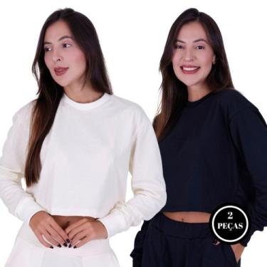 Imagem de Kit 2 Blusa de Moletom Feminina de Inverno Manga Longa Moletinho - c9 