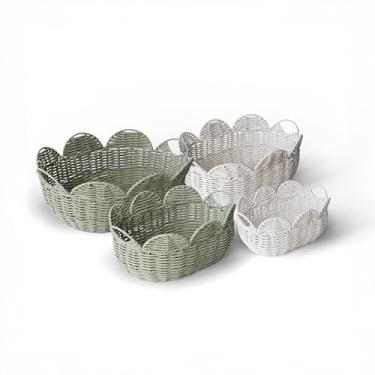 Imagem de RGI Home Cestas de armazenamento de vime de resina – conjunto de 4 cestas decorativas tecidas, vários tamanhos para organizar no banheiro, quarto de bebê ou criança e muito mais, com alças, verde