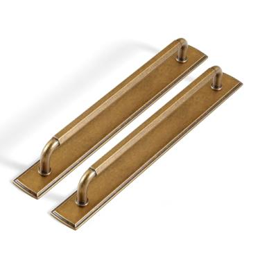 Imagem de Goo-Ki Pacote com 2 puxadores de armário com placa traseira/espaçador puxadores de gaveta de latão antigo, orifício central de 19 cm, vintage, retrô, liga de zinco, ferragens de cozinha